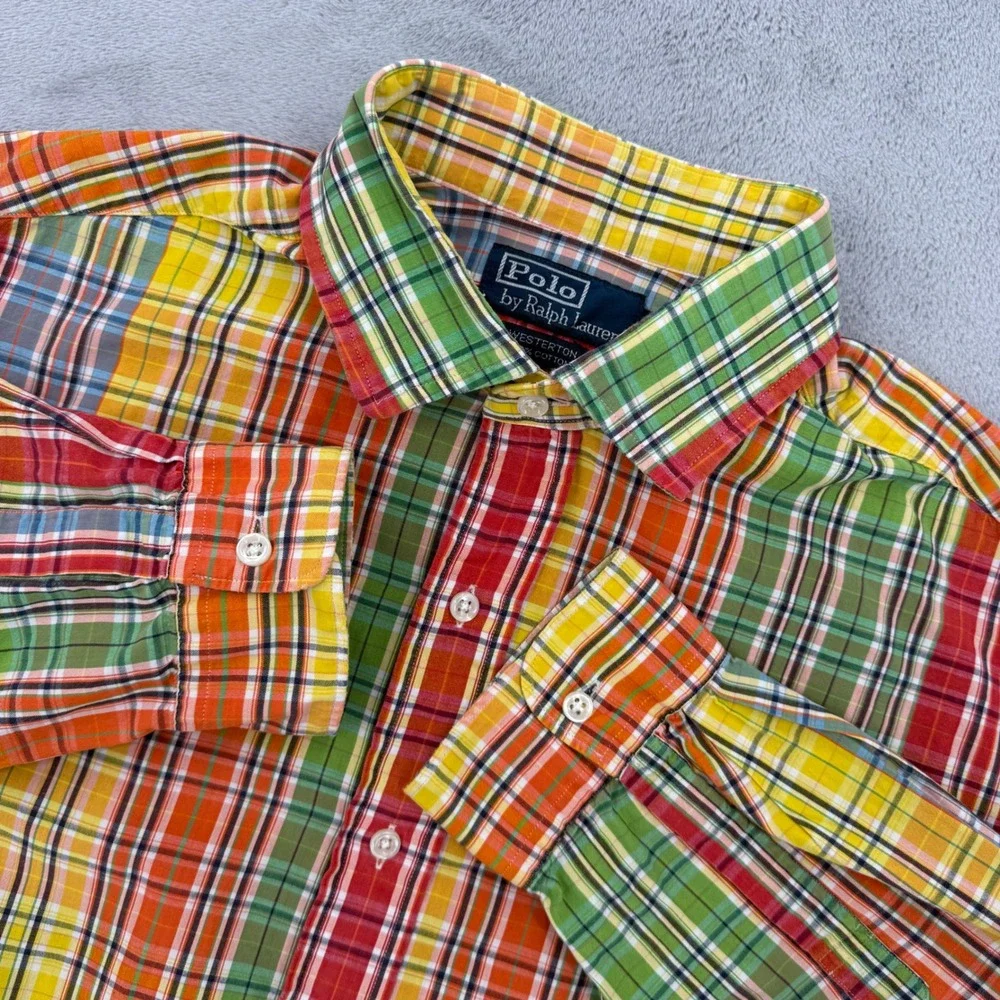 Vintage Polo Ralph‎ Lauren Westerton Mens Madras Plaid Button Down Shirt Size L